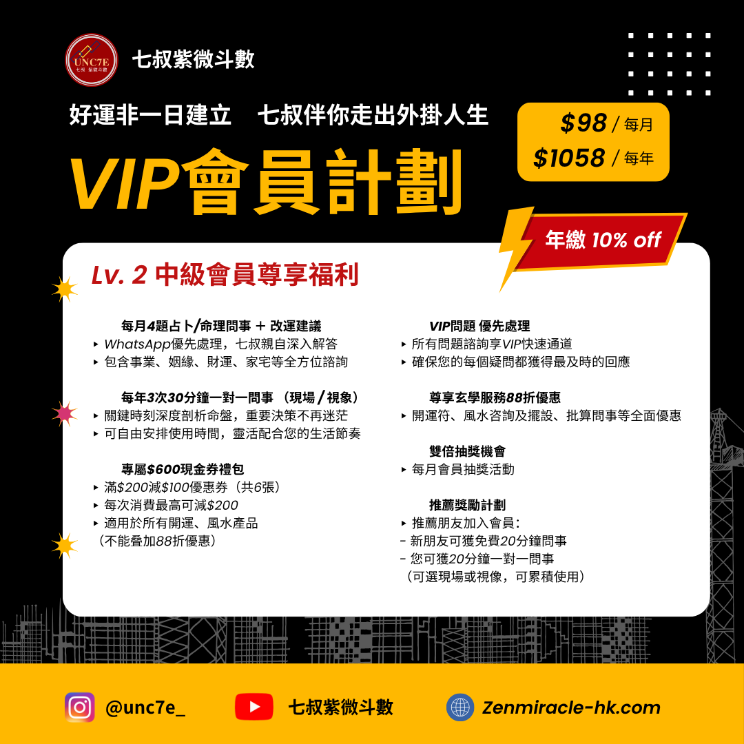 📜 七叔紫微斗數  中級VIP會員計劃 📜 尊貴命理體驗  運勢全面掌握